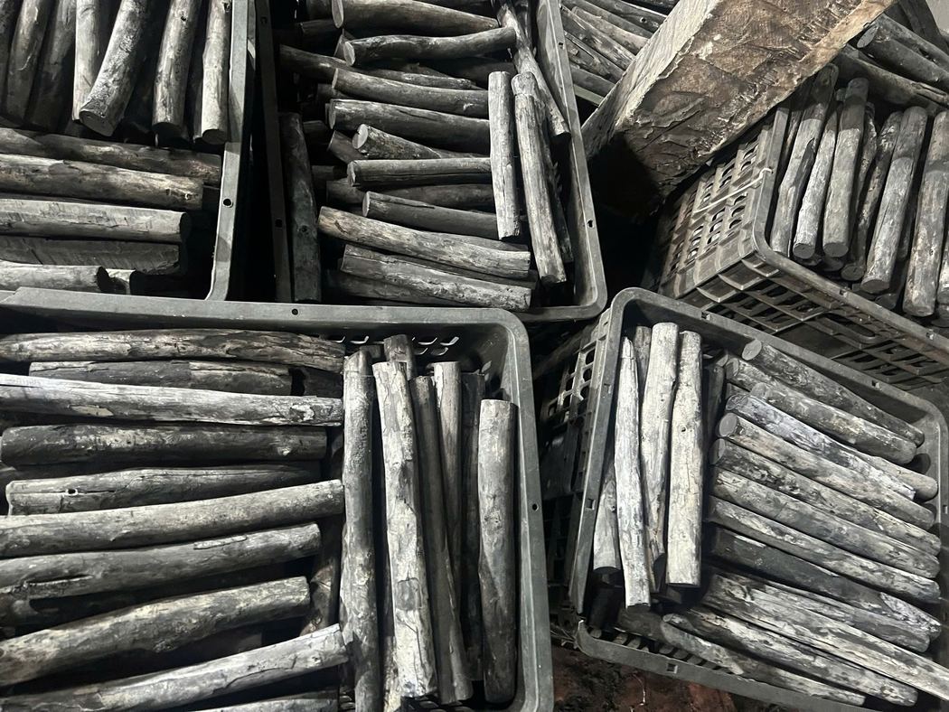 Selected SOHI eucalyptus white charcoal sticks packed in crates