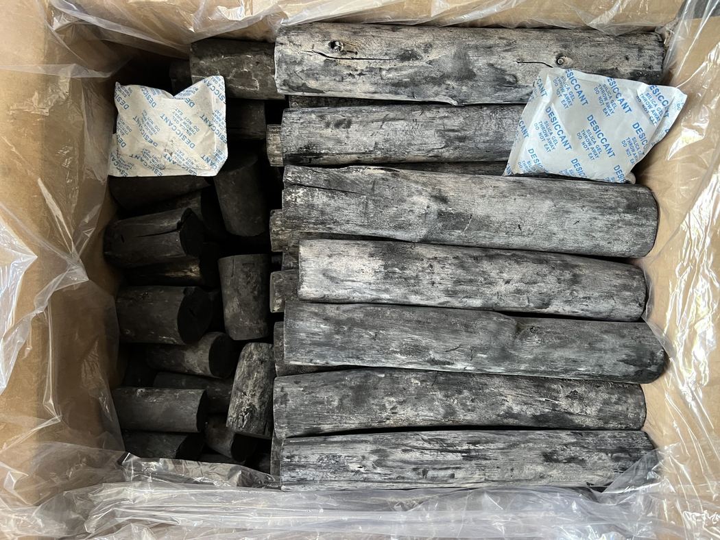 Charcoal packed into an export carton with desiccant