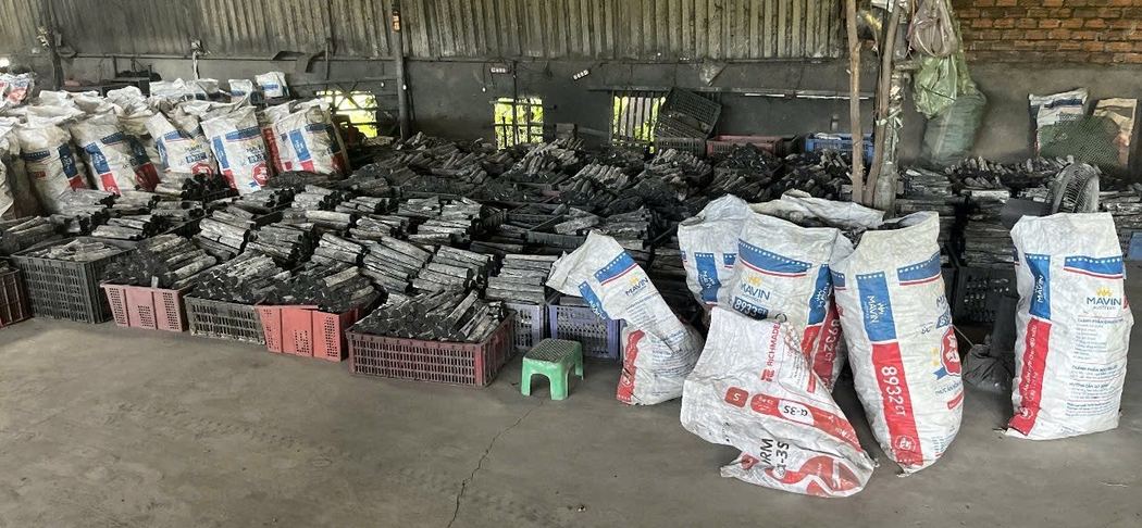 Warehouse of packed charcoal bags ready for shipment