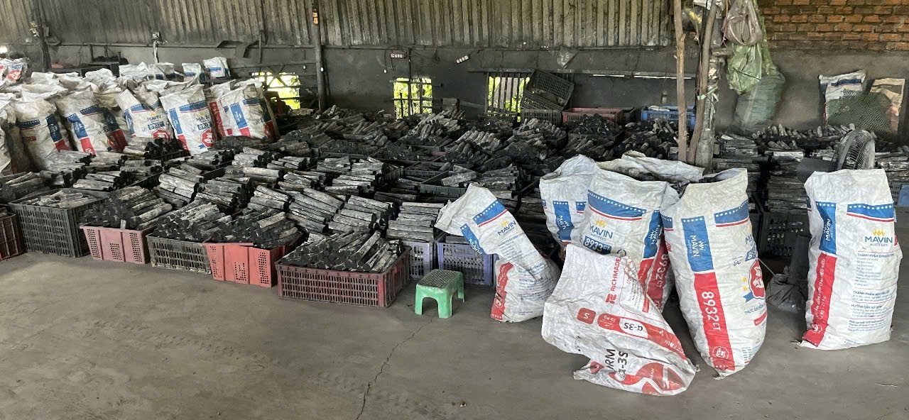 Charcoal staged in the warehouse before packing